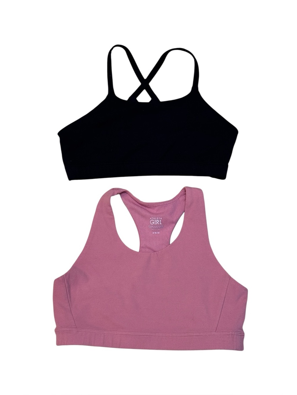 Athleta Girls Youth Lot of 2 Black & Pink Sports Bras Size Medium 8-10